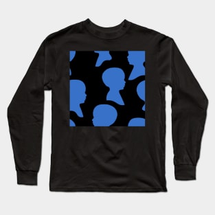 Little Boy Silhouette - Blue on Black Background Long Sleeve T-Shirt